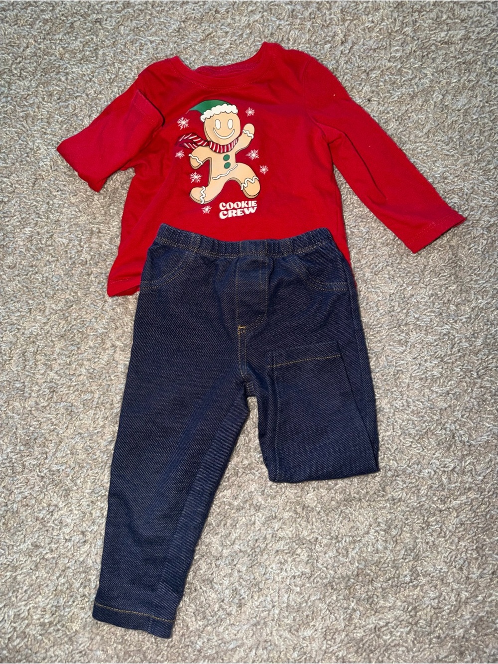 Carter's Red Holiday Gingerbread Print Top with Navy-Look Kids Leggings